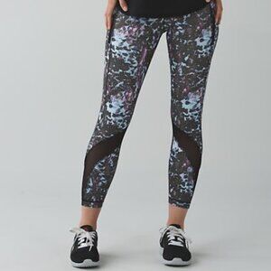 Rare Lululemon Run Inspire Tights Floral Sport Print Leggings‎ Size 8 Yoga Pants